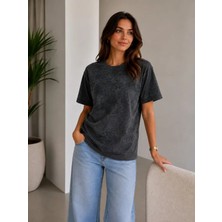 Sidelya Concept Batik Desenli Tişört Bisiklet Yaka Kısa Kol Regular Fit T-Shirt - Siyah