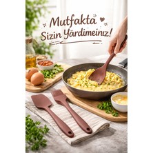 Evolis Kitchen 3 Adet Isıya Dayanıklı Yanmaz Yapışmaz Silikon Spatula -Oval Spatula-Fırça ( Kahverengi)