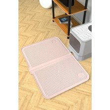MarkEntegra Silikon Kum ve Mama Matı Havuzlu Yıkanabilir Kedi Tuvaleti Önü Kedi Kumu Paspası Büyük Boy 40X60 PUDRA,515201706