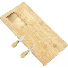 Skygo Promosyonca Bambu Peynir Sunum Tabağı, 3 Parça Peynir Bıçağı ve Çatalı Seti, Toplam 4 Parça, Doğal ve Şık Bambu Peynir Tabağı, Kaliteli Sunum Seti 38X19 cm Ebatlarında