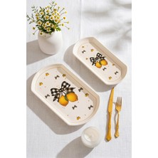 Porsima Lemon  Porselen 2li Kayık Tabak Seti - Oval Kahvaltılık Sunumluk Seti