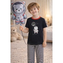 Koza İç Giyim Erkek Çocuk Pamuklu Çizgili Baskılı Kısa Kollu Uzun Alt Pijama Takımı