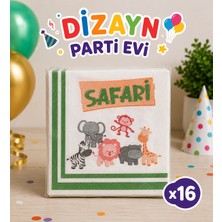 Dizayn Parti Evi Safari Temalı Parti Peçetesi 16 Adet Safari Doğum Günü Peçetesi Hayvan Figürlü
