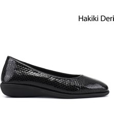 Gönderi(r) Kadın Siyah Deri  Dolgu Taban Hakiki Deri Comfort Ayakkabı