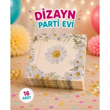 Dizayn Parti Evi Papatya Desenli Peçete 16 Adet Soft Krem Çiçek Temalı Parti Peçetesi Doğum Günü Masa Süsü