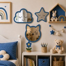 Bulut Yıldız Kedi Mdf Pleksi Ayna Çocuk Odası Süsleri 3 Lü Set