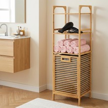 Porsima 120 cm Doğal Bambu Banyo Düzenleyici Raf - Katlanabilir Kirli Sepetli Çok Amaçlı Banyo Dolabı