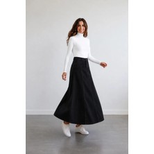 Vellichor Parçalı Uzun Denim Etek - Siyah