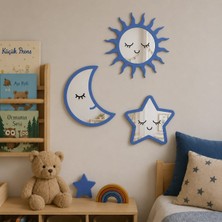 Güneş Ay Yıldız Mdf Pleksi Ayna Çocuk Odası Süsleri 3 Lü Set