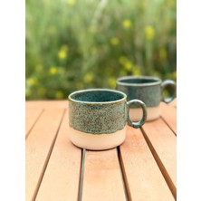 N'Art Stoneware El Yapımı Seramik Kupa 220 ml - Deniz Yeşili Tasarım Kahve ve Çay Fincanı