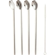 Matmel Houseware 5 Parça Çelik Kaşıklı Pipet Seti - Inox - 21 cm