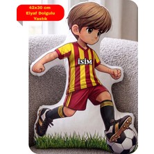 Caisya Taraftar Yastık Sarı Kırmızı Formalı Futbolcu Figür Isimli Yastık Çift Yön Baskılı Yastık 42X30CM
