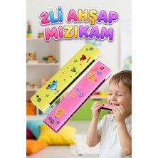Farbu Oyuncak 2'li Ahşap Çocuk Mızıka Seti! 16 Delikli 12CM Renkli Eğitici Ahşap Oyuncak Müzik Aleti Mızıka
