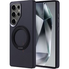 Galaxy S25 Ultra Kılıf M-Safe Şarj Özellikli Karbon Fiber Görünümlü Zore Standlı Troy Kapak