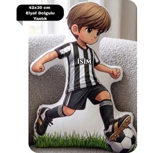 Caisya Taraftar Yastık Siyah Beyaz Formalı Futbolcu Figür Isimli Yastık Çift Yön Baskılı Yastık 42X30CM