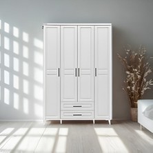 Sarıoğlu Mobilya Handy 4 Kapaklı Mdf Gardırop 140X210 cm Beyaz | Çekmeceli, Yavaş Kapanır Kapak