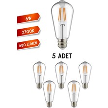 Kendal Elektrik K2 KES505 LED Filament Ampul 6W E27 Duy Günışığı - 5’li Paket