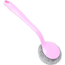Saplı Bulaşık Teli, Pembe Renkli, Uzun Saplı Metal Tel Sünger, 4 Adet Tel ile Birlikte (Pembe)