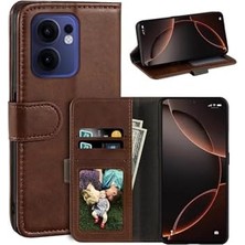 - Oppo Reno 14F ile Uyumlu Kılıf 360 Tam Kaplar Deri Dokulu Kapaklı Cüzdan Standlı Kartvizitli Kopçalı Kapak - Kahverengi