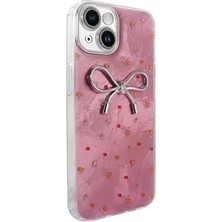 Iphone 13/14 Ile Uyumlu Yüksek Kalite Kamera Koruma Çıkıntılı Figürlü Ponti Silikon Kapak Telefon Kılıfı Pembe Kurdele