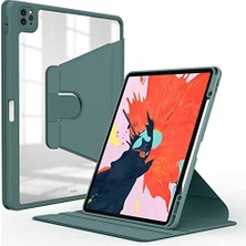 iPad Air 4 10.9 ile Uyumlu Kılıf Şeffaf Dönebilen Kalem Bölmeli A2072 A2316 A2324 A2325 Koyu Yeşil