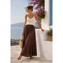 Dream Style Kadın Vual Kumaş Kırışık Beli Lastikli Uzun Astarlı Etek