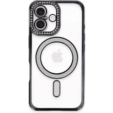 Mossem Iphone 16 Plus Kılıf Joke Simli Magneticsafe Kılıf - Siyah