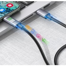 Usb-C Şarj Kablosu, LED Göstergeli, Örgülü Naylon Kablo, Akıllı Telefonlar Için Hızlı Şarj, Siyah, 100CM Type-C To Type-C 60W