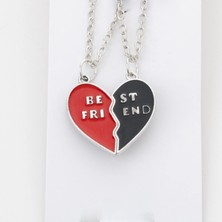 Zuum 2 Li Kırmızı , Siyah Kalp Model Best Friends Yazılı Gümüş Renk Zincir Kolye , Arkadaşlık Kolyesi , Best Friends