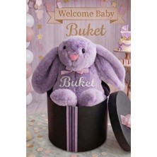 Sole Kişiye Özel Isimli Lila Peluş Tavşan Hediye Kutusu Hoşgeldin Bebek Hediyesi Eşe Hediye