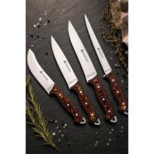 SÜRMENOX Sürmene Serisi 4 Lü Mutfak Bıçak Seti Kahve Verzalit Sap Kasap Et Ekmek Sebze Şef Bıçağı Steak Bıçak HDS-524