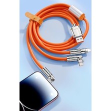 6A 3in1 Type-C 180 Derece Sıvı Silikon Data Hızlı Şarj Kablosu - Bakır Döşeme - Katlanmaz Kırılmaz - Oynar Başlıklı