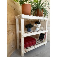 Nest Woodtr Doğal Ham Ahşap Üç Bölmeli Ayakkabılık Çok Amaçlı Raf Çiçek Standı Sehpa 80X60X25CM 1ADET
