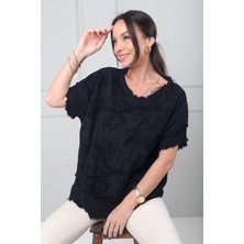 By Saygı Kadın Dantel Nakış Işlemeli Astarlı Salaş Italyan Cotton Bluz
