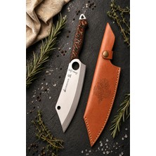 SÜRMENOX Sürmene Serisi Action Mutfak Şef Bıçağı Kahve Verzalit Sap Kamp Outdoor Bıçak Deri Kılıflı HDS-124
