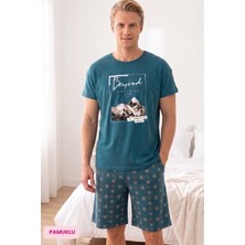 Seamlife Homewear Erkek Bisiklet Yaka Düğmesiz Pamuklu Yazlık Kısa Kollu Cepli Şortlu Pijama Takımı