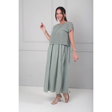 By Saygı Kadın Fileli Eteği Büzgülü Italyan Cotton Midi Elbise