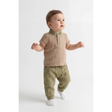 Joy Kids Erkek Çocuk Pamuklu Müslin Takım (Haki-Krem) (6-24AY)