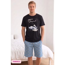 Seamlife Homewear Erkek Bisiklet Yaka Düğmesiz Pamuklu Yazlık Kısa Kollu Cepli Şortlu Pijama Takımı