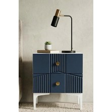 By Cino BYCİNO Cenova 2 Çekmeceli Modern Tasarım Mdf Membran Kapak Lacivert Lambiri Komodin