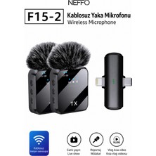 Neffo 2 Mikrofonlu Kablosuz Yaka Mikrofonu | Tüylü Rüzgar Önleyici | 20 M Menzil | Ios Android Uyumlu