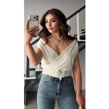 Elisin Ekru Lyocell Karışımlı Kruvaze Bluz
