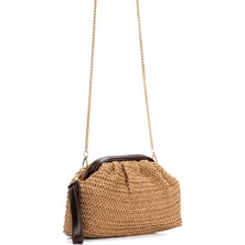 Adelina Bags Kadın Burslu Hasır Çanta Portföy Clutch Omuz Çantası El ve Omuz Askılı Hasır Çanta