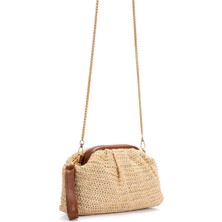 Adelina Bags Kadın Burslu Hasır Çanta Portföy Clutch Omuz Çantası El ve Omuz Askılı Hasır Çanta