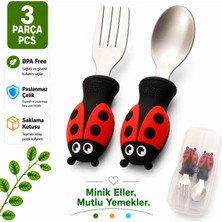Jojobebek Uğurböceği Premium Çocuk Bpa'sız Silikon Saplı Paslanmaz Çelik Uçlu Çatal-Kaşık/saklama Kutusu