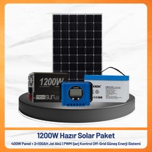 1200W Hazır Solar Paket 400W Panel + 2X100AH Jel Akü + Pwm Şarj Kontrollü Off-Grid Güneş Enerji Sistemi