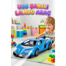 Farbu Oyuncak 1:18 Ölçek USB Şarjlı Işıklı Fonksiyonel Mavi Lambo Oyuncak Araç