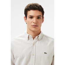 Lacoste Men's Regular Fit Button-Down Collar Linen Shirt Beige Erkek Düğmeli Yaka Keten Gömlek Bej