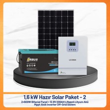 1.6 Kw Hazır Solar Paket - 2 | 2X600W Bifacial Panel + 200AH Lifepo4 Lityum Akü + Mppt Akıllı Inverter Off-Grid Güneş Enerji Sistemi