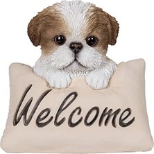Hi- Ltd Shi Tzu Yavru Köpek Hoş Geldiniz Işaretli - Kahverengi ve Beyaz Heykel